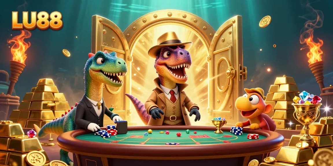 LU88 players engaging in a thrilling blackjack game with gold treasures in a vibrant casino atmosphere