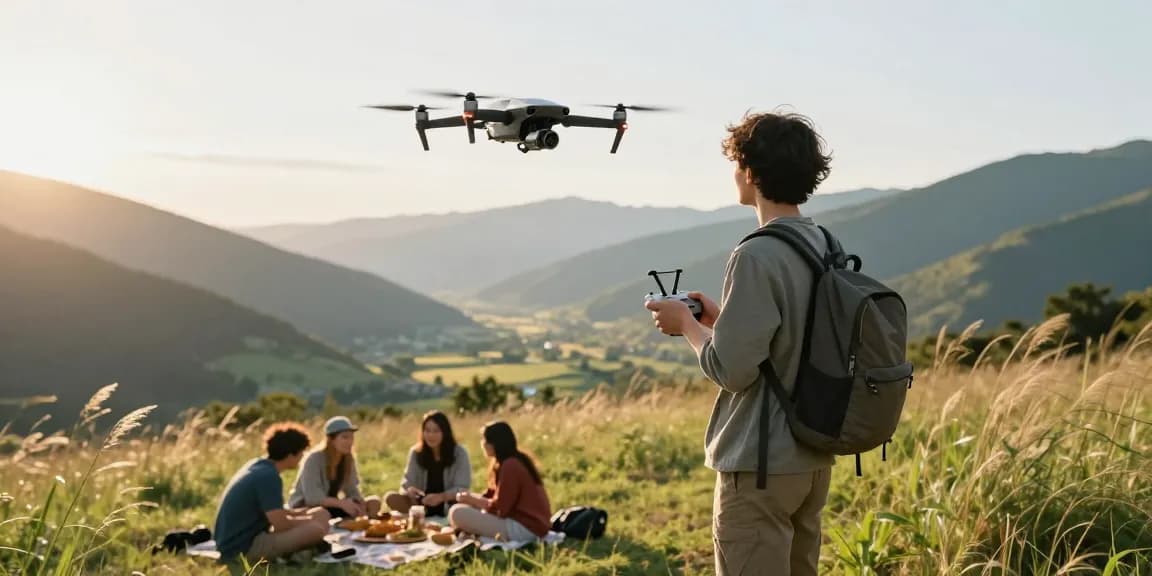 Person flying the F168 drone during sunset in a scenic landscape, showcasing outdoor exploration.