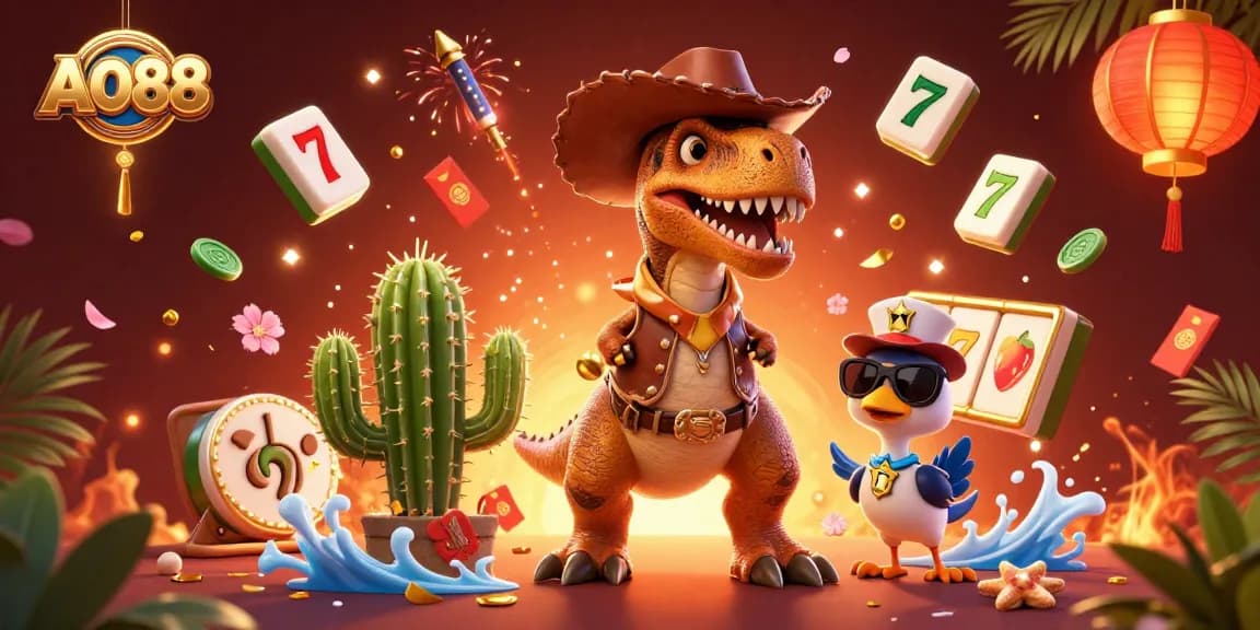 Experience the excitement of AO88 in this vibrant casino adventure scene with dynamic characters and game elements.