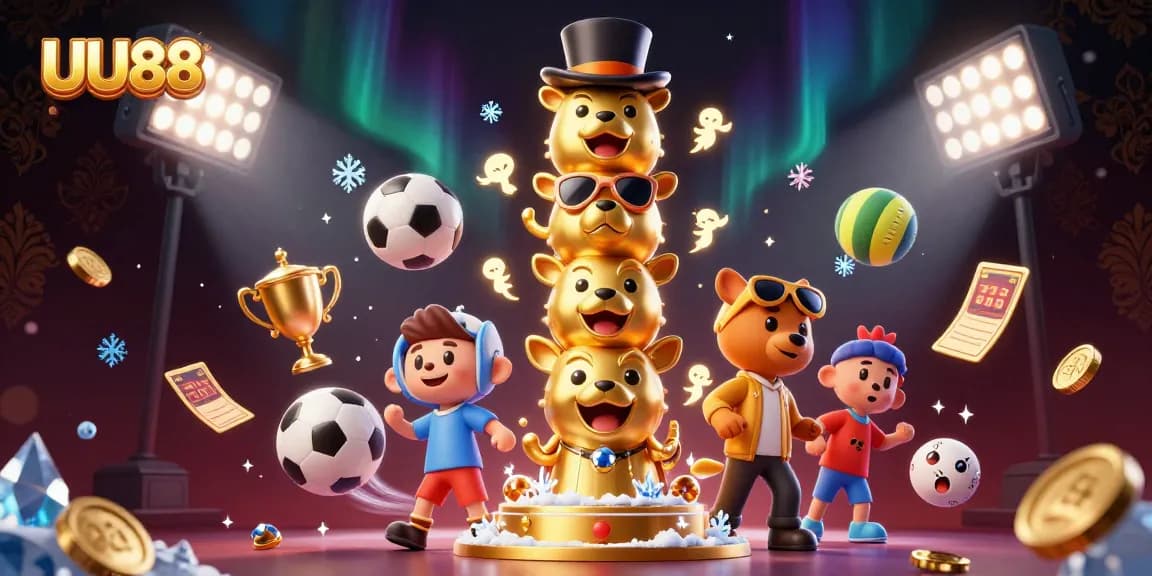 Enjoy thrilling gaming experiences at UU88 with dynamic sports and casino elements in a captivating 3D illustration.