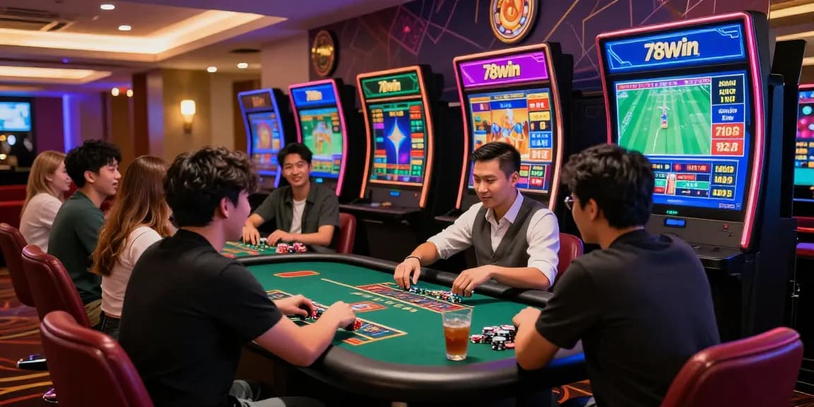Exciting online gaming scene at 78win with players enjoying live dealer interactions and vibrant casino atmosphere.