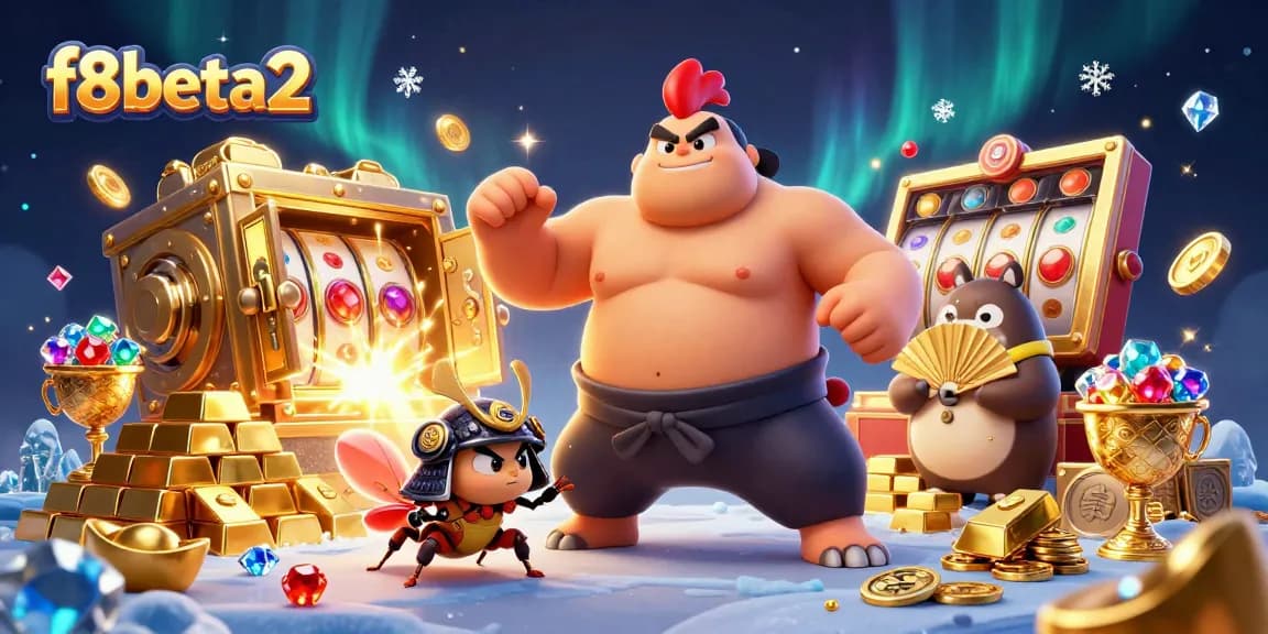 Engage with the f8beta2 casino experience in a vibrant scene filled with treasures, slots, and excitement.