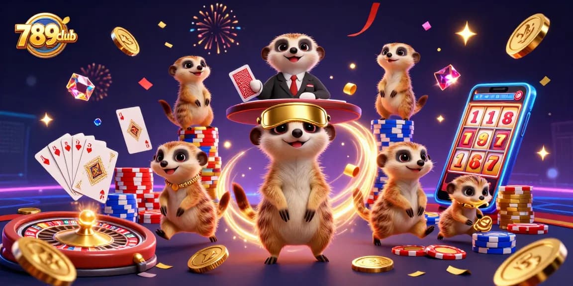 Experience the thrilling 789club casino run by cartoon meerkats surrounded by winning elements.