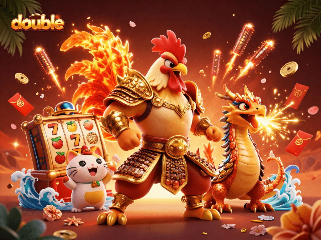 Experience exciting wins at double with vibrant casino-themed characters and rich, detailed elements.