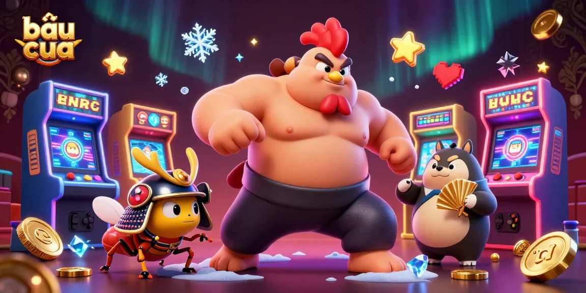 Engage with bầu cua gameplay in a vibrant casino atmosphere highlighted by dynamic 3D characters and elements.