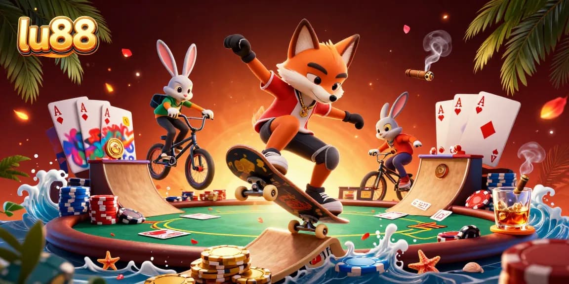 Experience thrilling gameplay at lu88 with a dynamic casino scene featuring vibrant characters and rich betting elements.