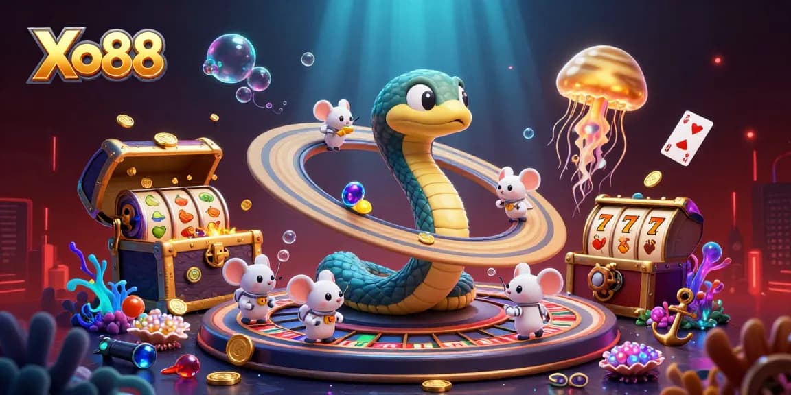 Xo88 evokes thrills with cartoon snakes and astronaut mice in an exciting cosmic casino.