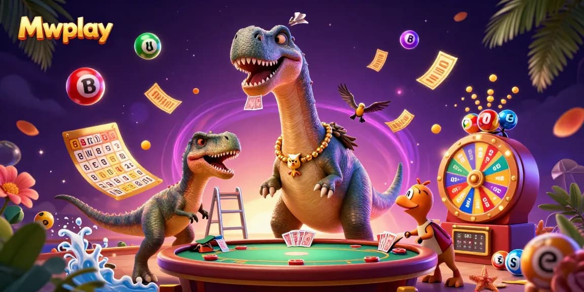 Win big at Mwplay with our vibrant, engaging 3D casino scene featuring animated characters and dynamic game elements.