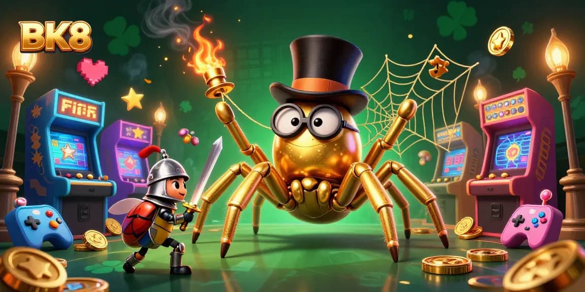 Engage in BK8's thrilling casino adventure illustrated with captivating characters and vibrant game elements.