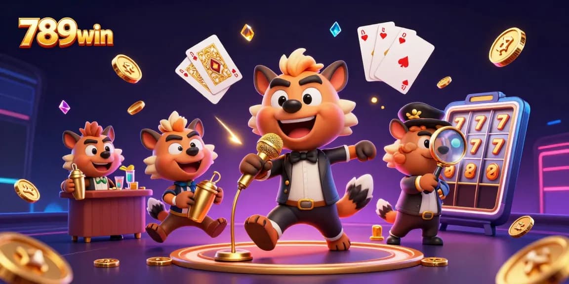 Experience the excitement of 789win with a vibrant casino scene featuring hyenas in action.