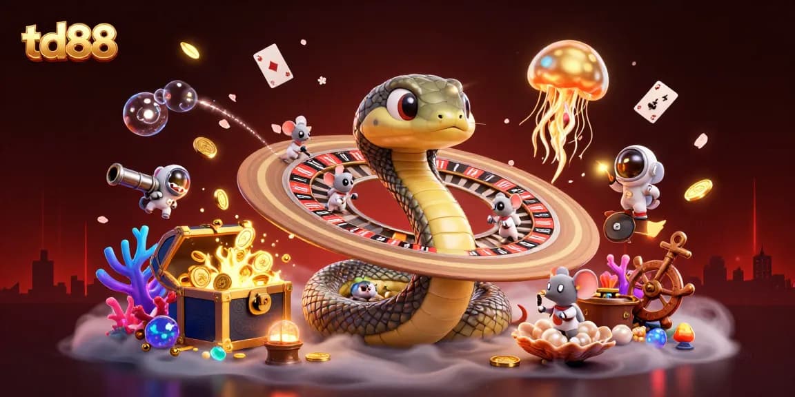 Experience thrilling gameplay with td88 as astronaut mice bet on roulette-like Saturn rings in a cosmic casino.