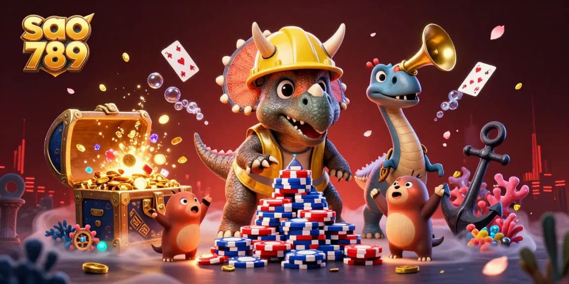Experience excitement at sao 789 with a dynamic casino scene featuring colorful chips and cheerful characters.
