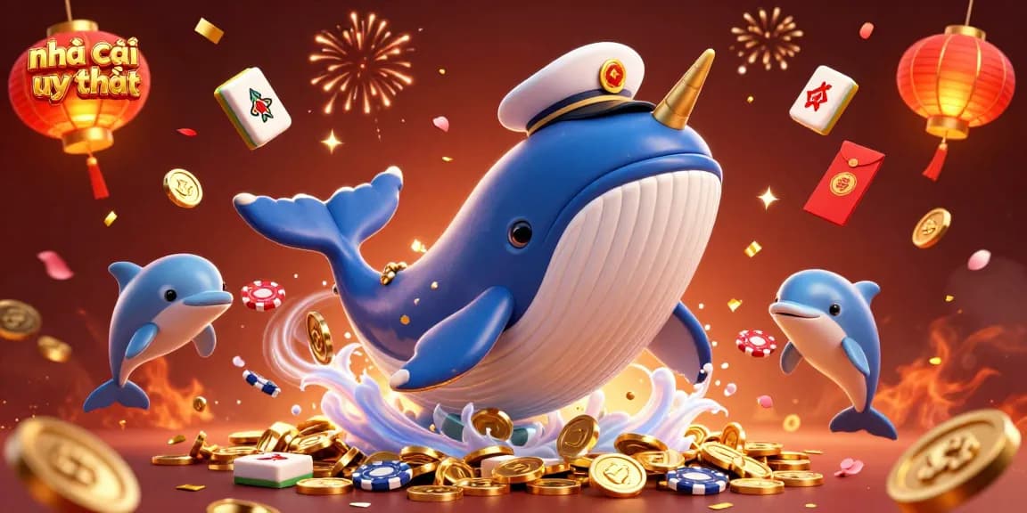 Experience the thrill of nhà cái uy tín with interactive dolphins, a captain whale, and vibrant casino elements.