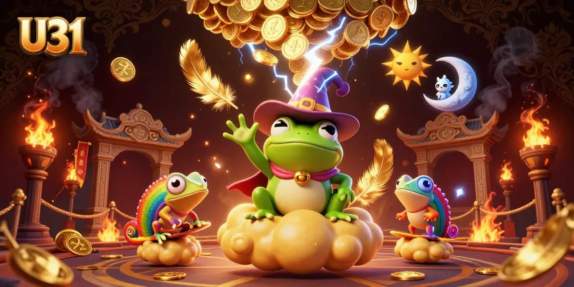 Experience thrilling gameplay on U31 with vibrant characters and golden coins in an enchanting casino atmosphere.