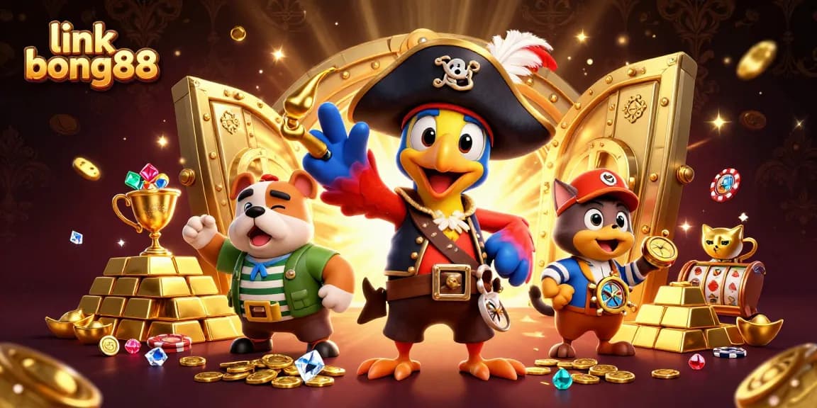 Experience the thrill of link bong88 as the pirate captain commands treasure amidst a vibrant casino scene.
