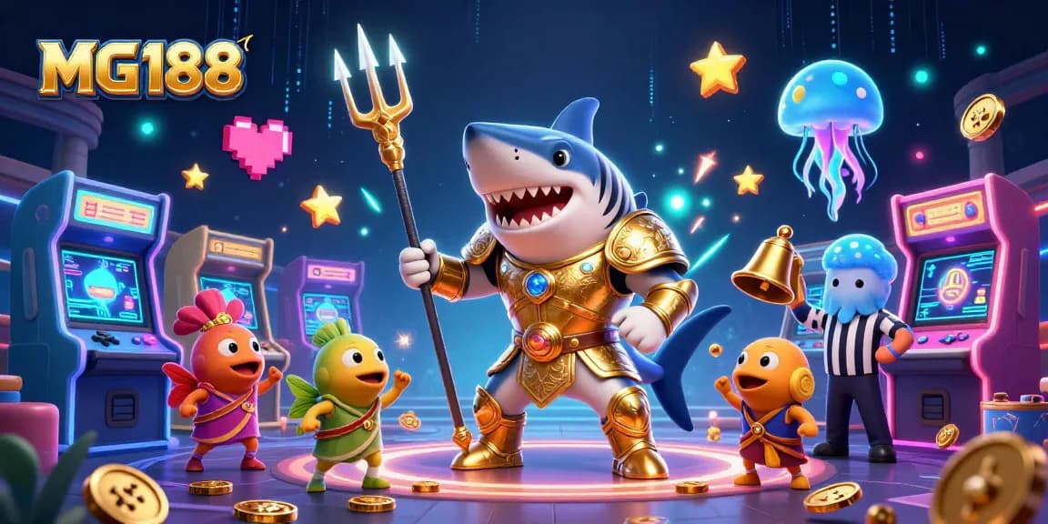 Engage with MG188 by spinning lucky slots in a vibrant underwater colosseum scene.