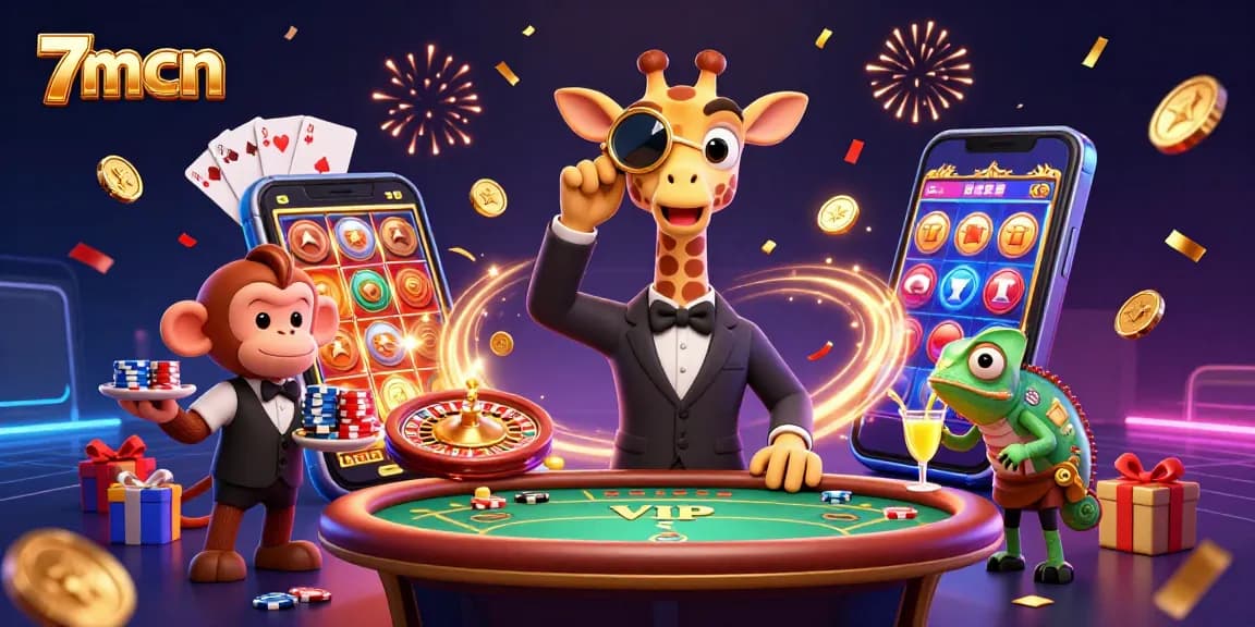 7mcn delivers exhilarating gameplay with a high-roller giraffe at a VIP poker table.
