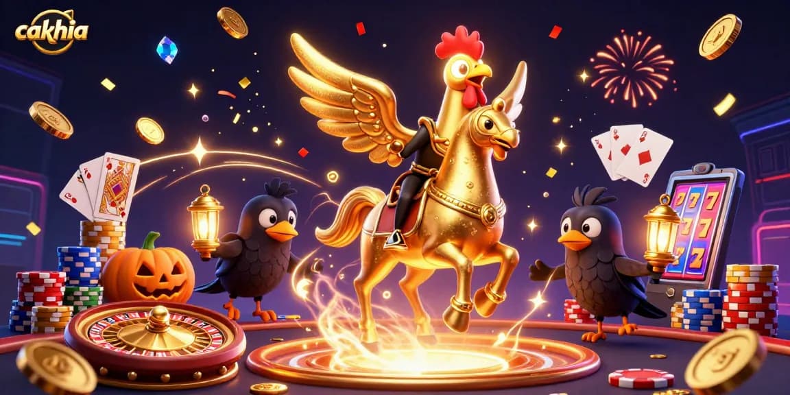 Cakhia live betting action with a golden rooster and glowing elements in a vibrant casino setting