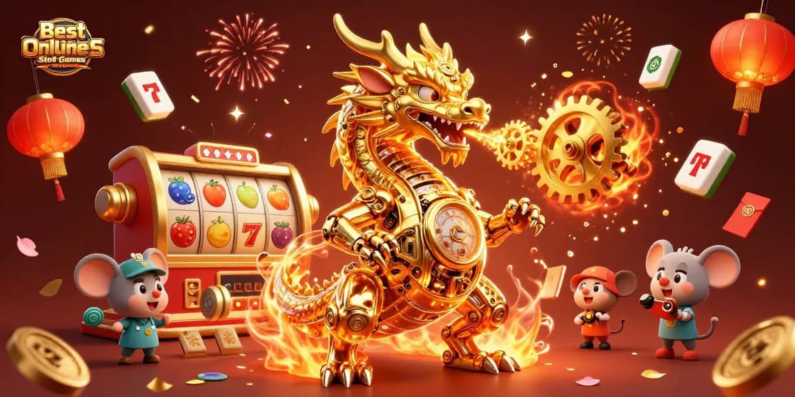 Experience the excitement of the Best Online Slot Games Malaysia with a rich 3D illustration of a dragon and vibrant gaming elements.