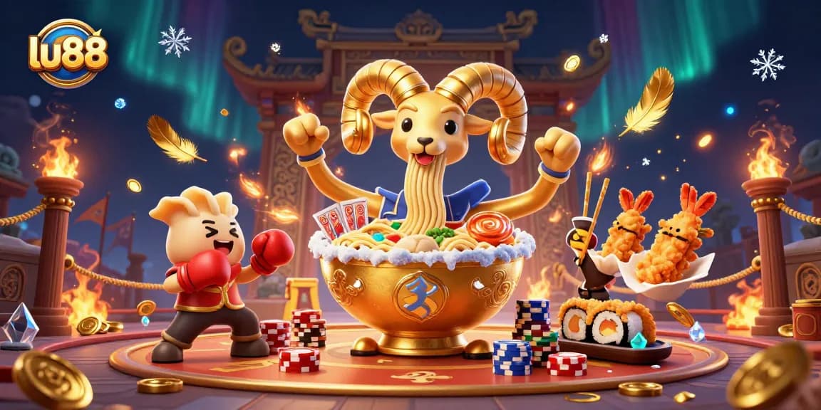 lu88 engages players with an exciting 3D casino scene featuring vibrant characters and festive elements.