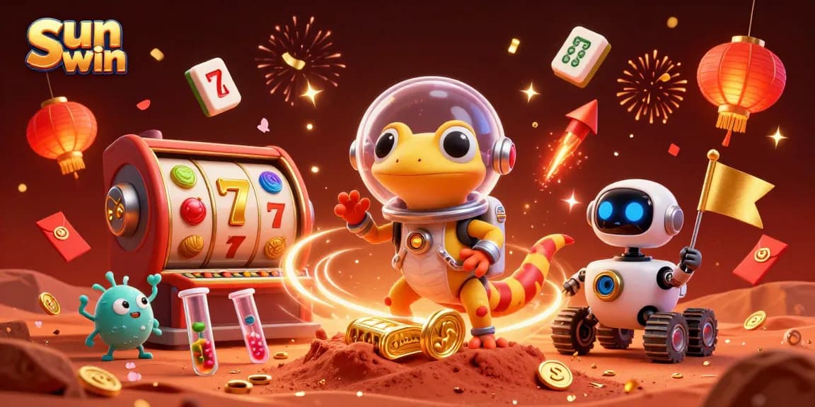 Experience the thrilling Sun win casino adventure with a Martian gecko, golden reels, and vibrant celebrations.
