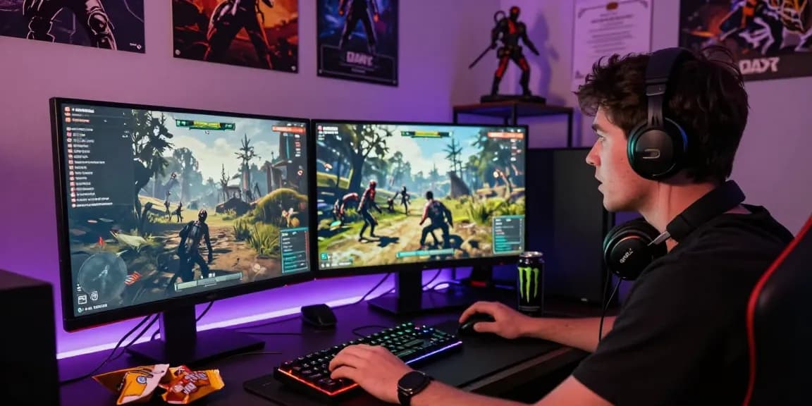 Engaging moment showcasing DayZ Hacks gameplay with intense focus and vibrant gaming setup.