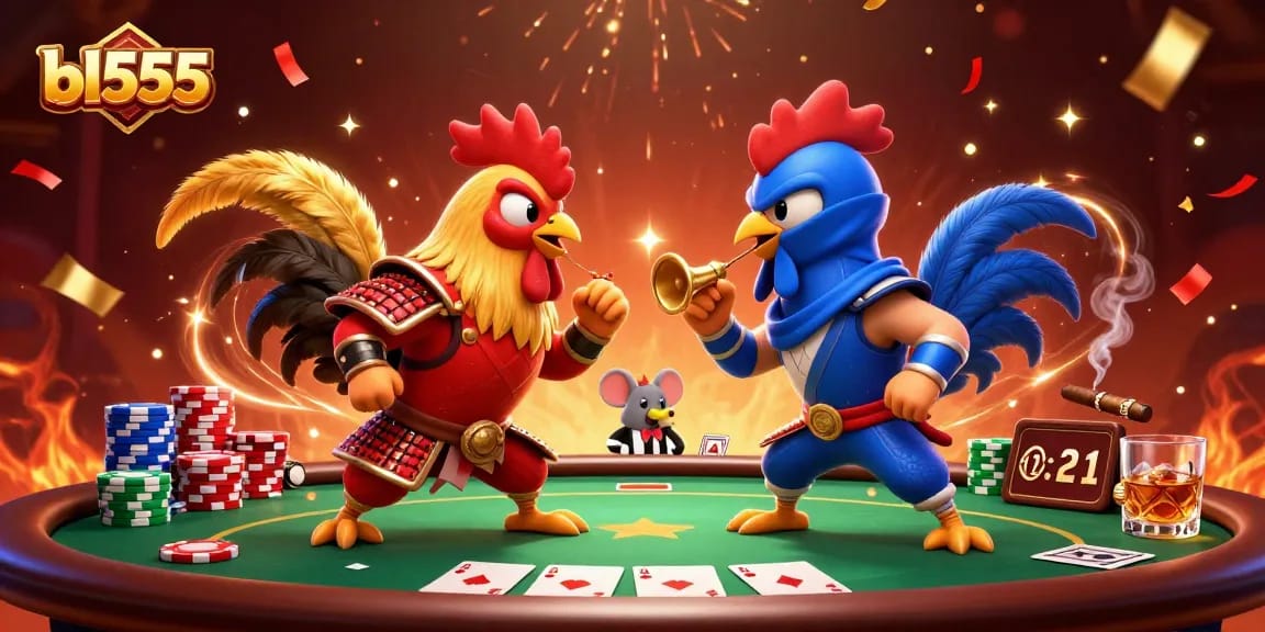 Engage with epic rooster battles in bl555's dynamic gaming scene showcasing vibrant casino elements