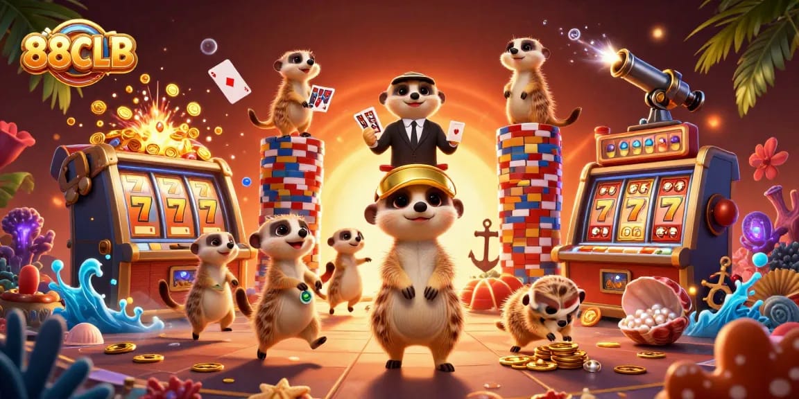 88CLB meerkats manage a vibrant casino full of slots and exciting treasures.