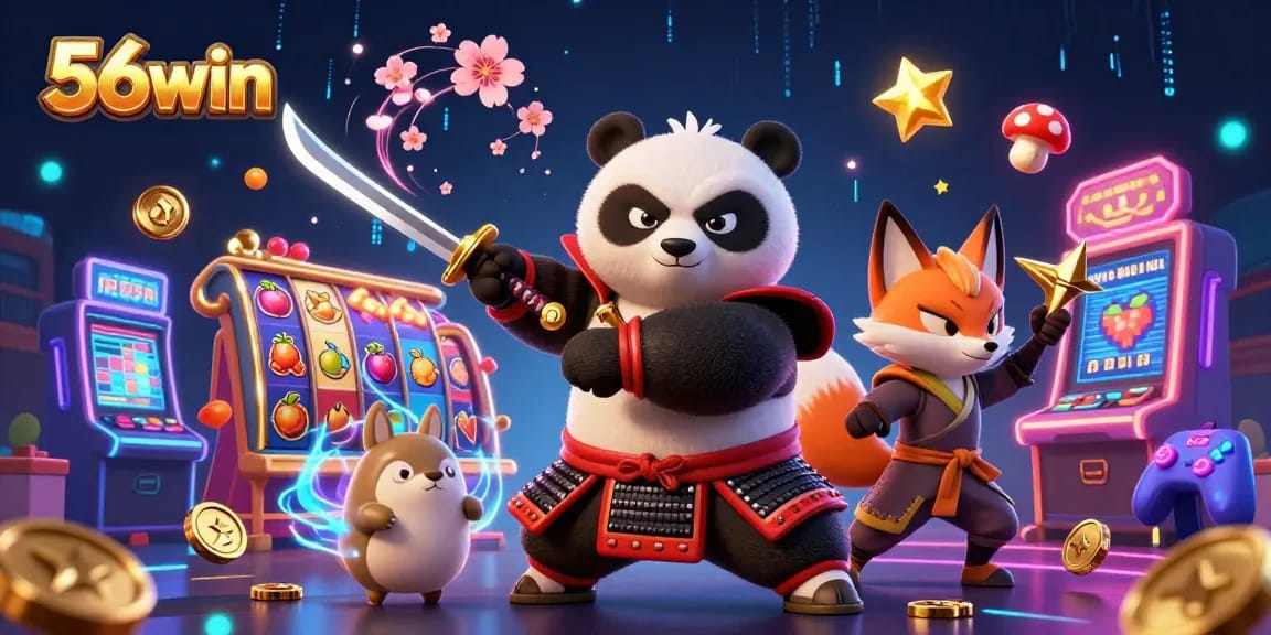 Engage with 56win's thrilling slot experience featuring vibrant characters and dynamic elements.