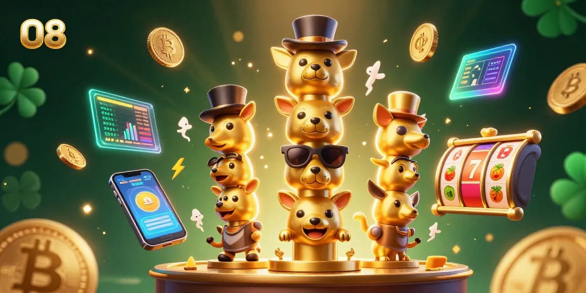 O8 embodies casino excitement with vibrant slot elements and cryptocurrency flair.