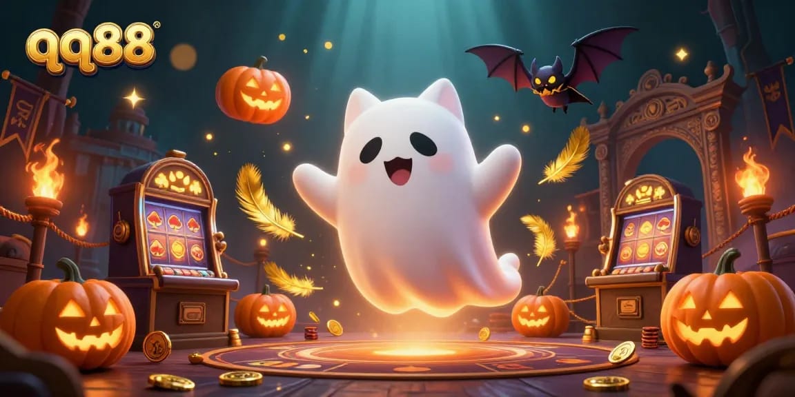 Engage with thrilling adventures at qq88 Casino while the friendly ghost cat explores a haunted mansion.