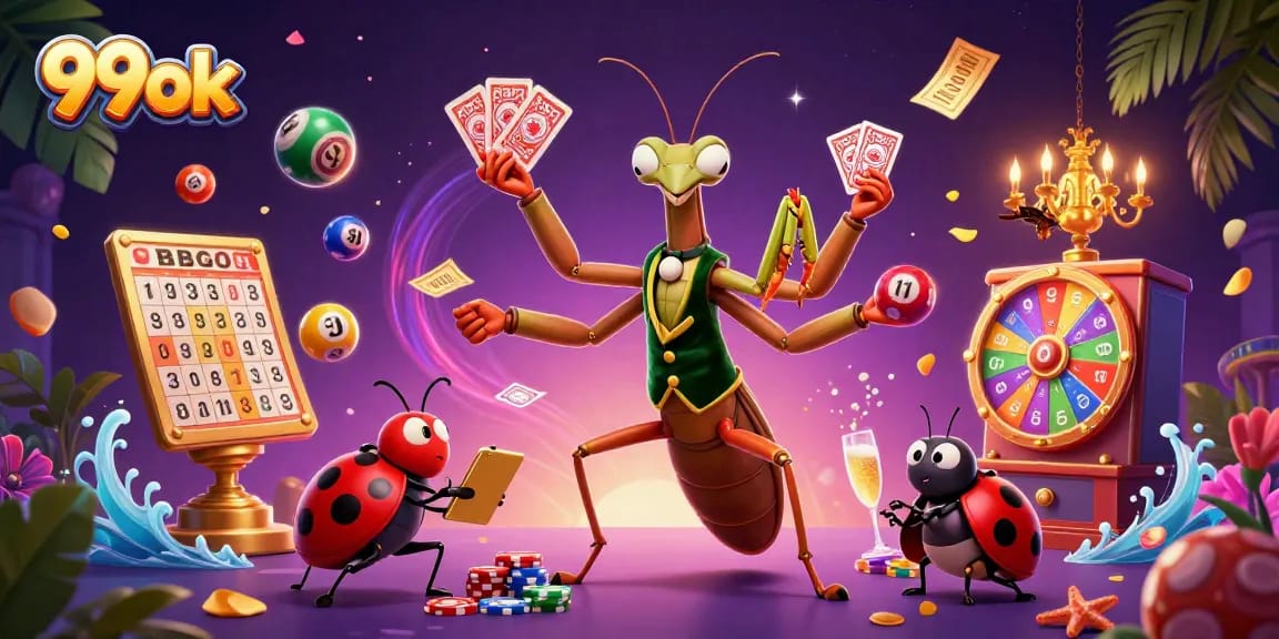 Experience the excitement of 99ok with vibrant casino elements and dynamic illustrations.
