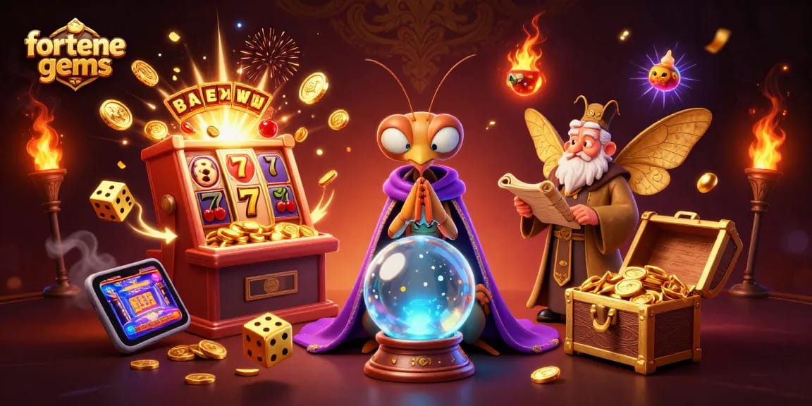 Engage in fortune gems gameplay with a vibrant 3D scene featuring mystical characters and exciting slots.