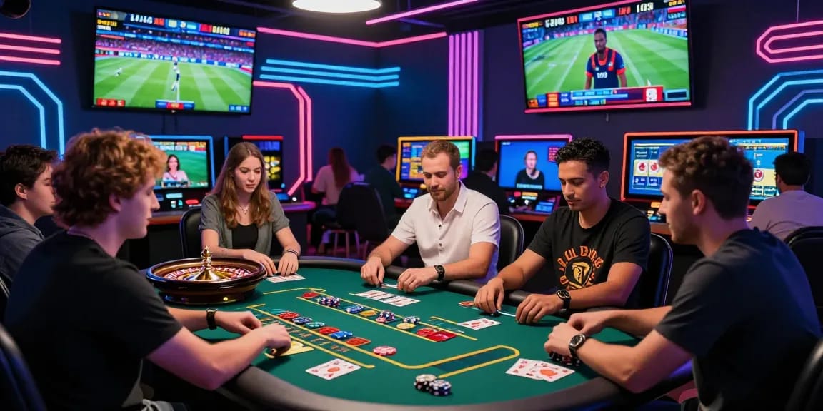ok 8386 online casino scene with players enjoying various games and live betting excitement in a vibrant virtual environment