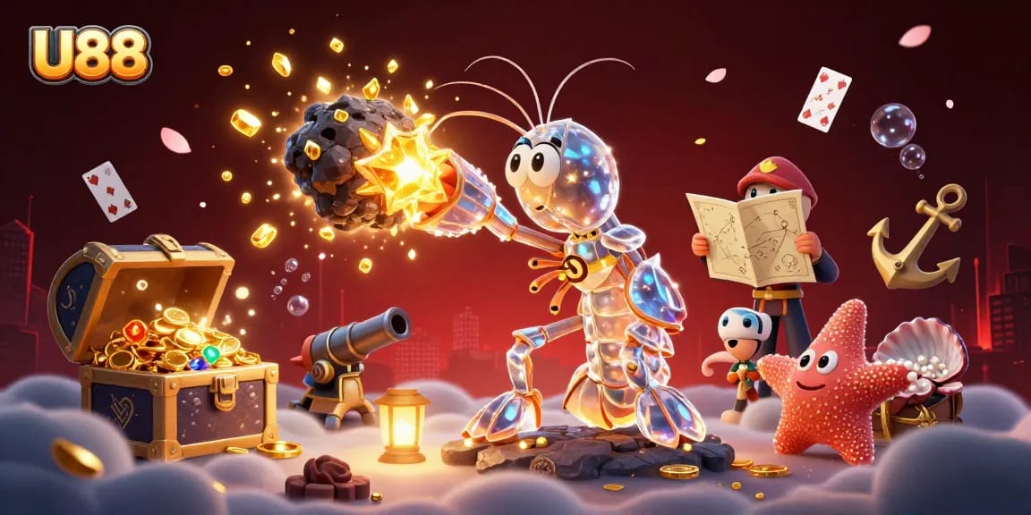 Experience U88 in a vibrant 3D illustration featuring dynamic gameplay and immersive casino elements.