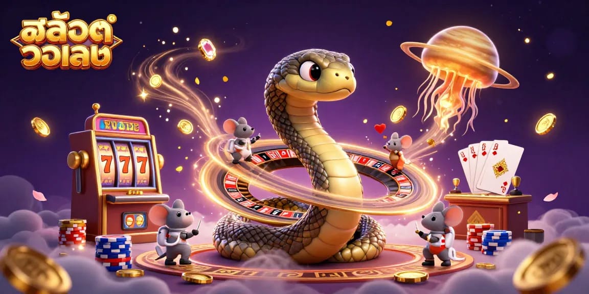 Engage in สล็อตวอเลท with vibrant 3D scene featuring unique characters and casino elements enhancing the gaming experience.