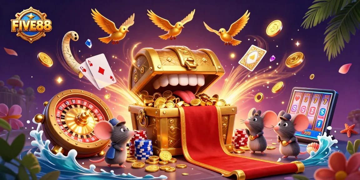 Engage with FIVE88 by uncovering treasures in a vibrant casino adventure.