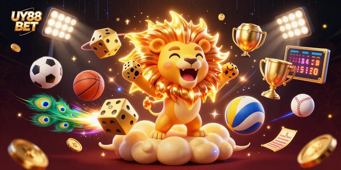 Experience the thrill of UY88 BET with a vibrant 3D scene showcasing gambling excitement and dynamic energy.