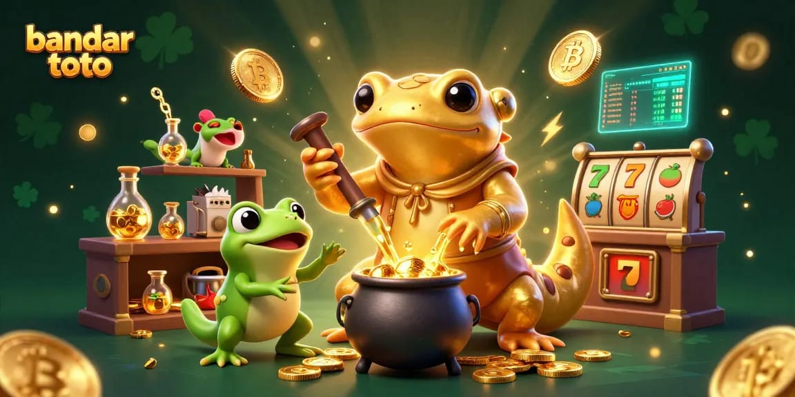Experience excitement with bandar toto featuring vibrant gold coins, a magical alchemist, and dynamic casino symbols.