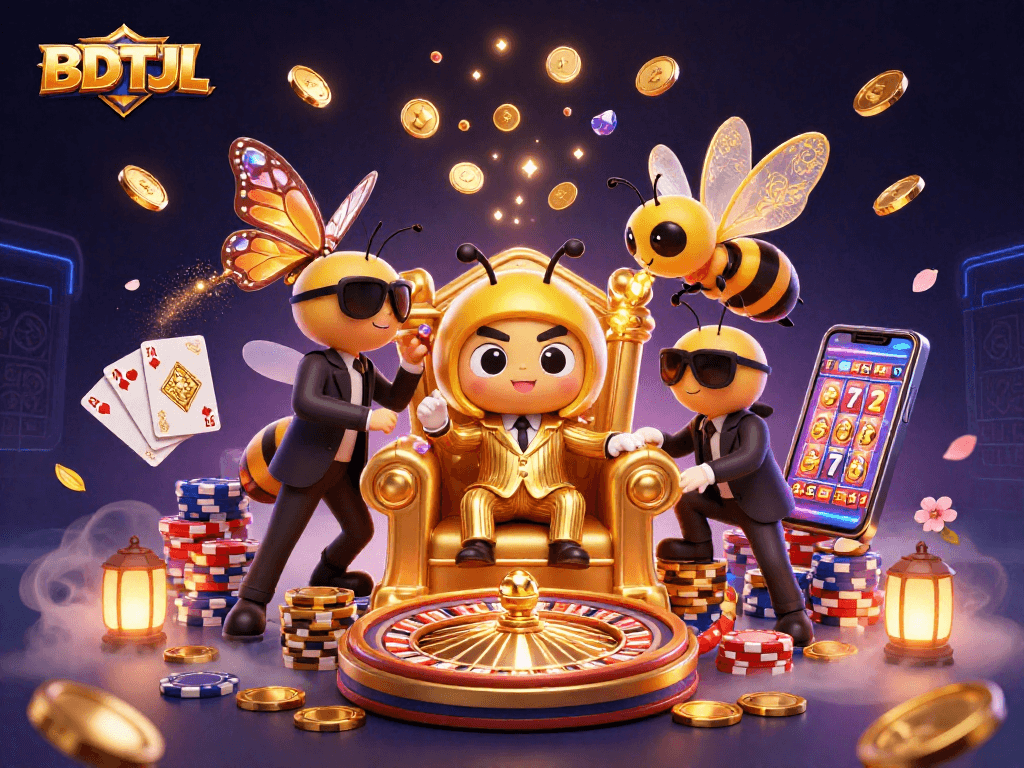 Experience BDTJL with a lively scene featuring a bumblebee mob boss amidst a vibrant casino.