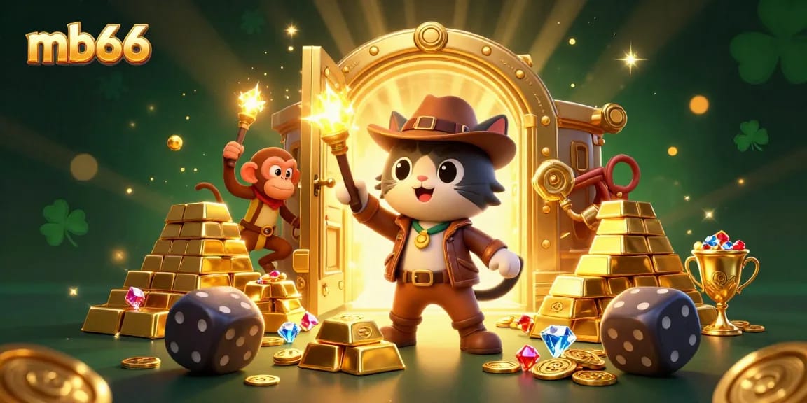 Engage with mb66’s thrilling gameplay, featuring a cat archaeologist and treasures in a vibrant casino scene.
