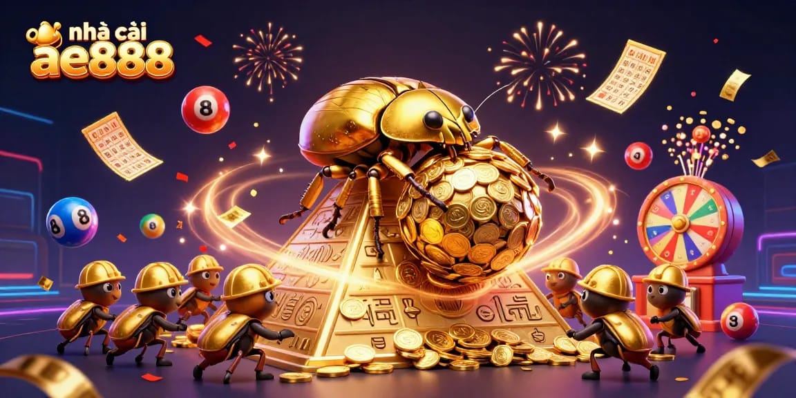 Experience the excitement at nhà cái ae888 with vibrant games, lottery balls, and golden treasures.