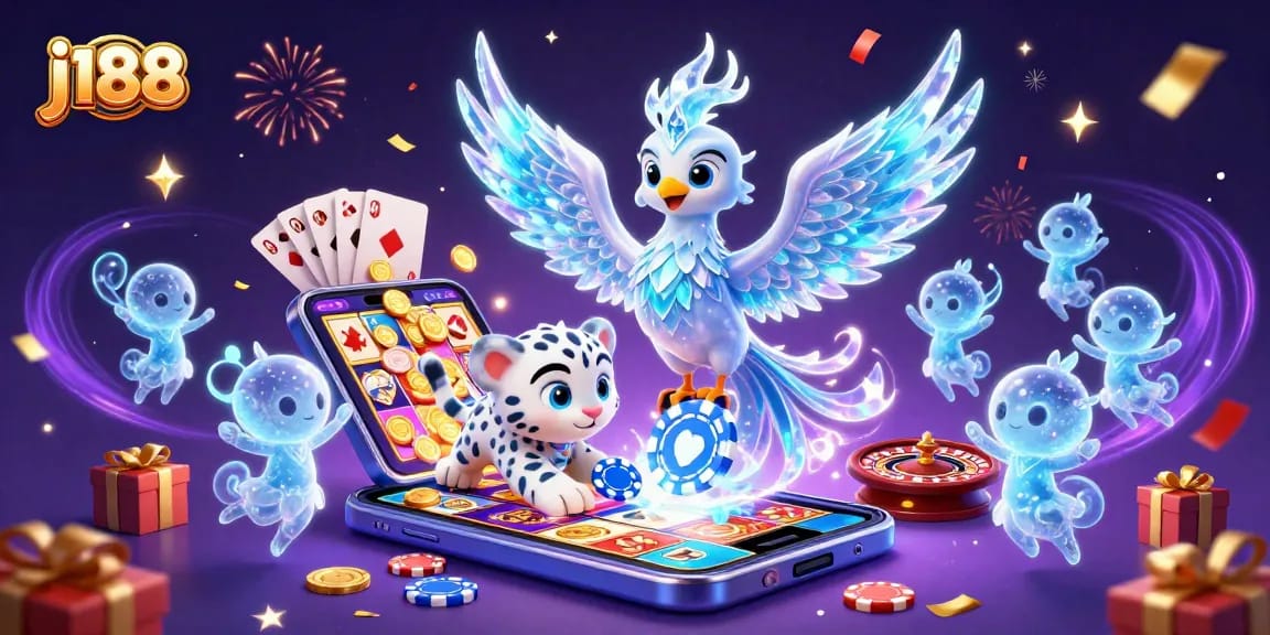 Experience j188's vibrant world of exciting games with a stunning ice phoenix and enchanting characters.