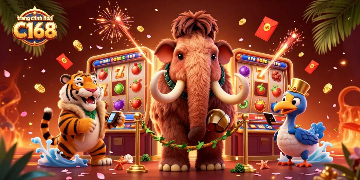 Experience the excitement of slots at trang chính thức C168 featuring a vibrant casino scene.
