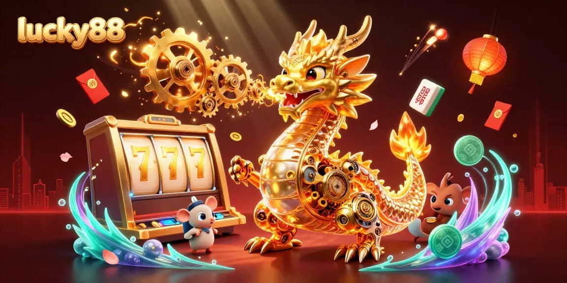 Experience the excitement of lucky88 in this vibrant scene full of animated slot reels and casino elements.