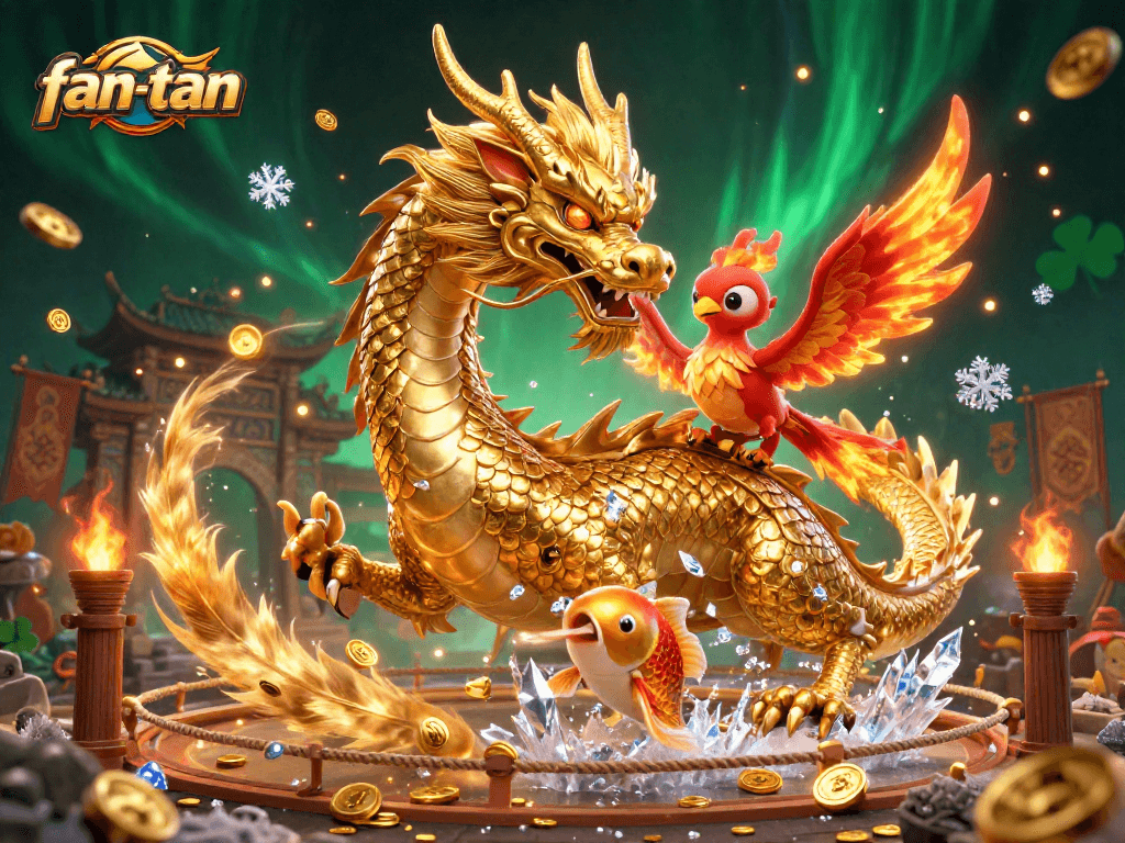 Bet on fan-tan as you witness the fierce dragon, phoenix, and koi in an epic gambling arena.
