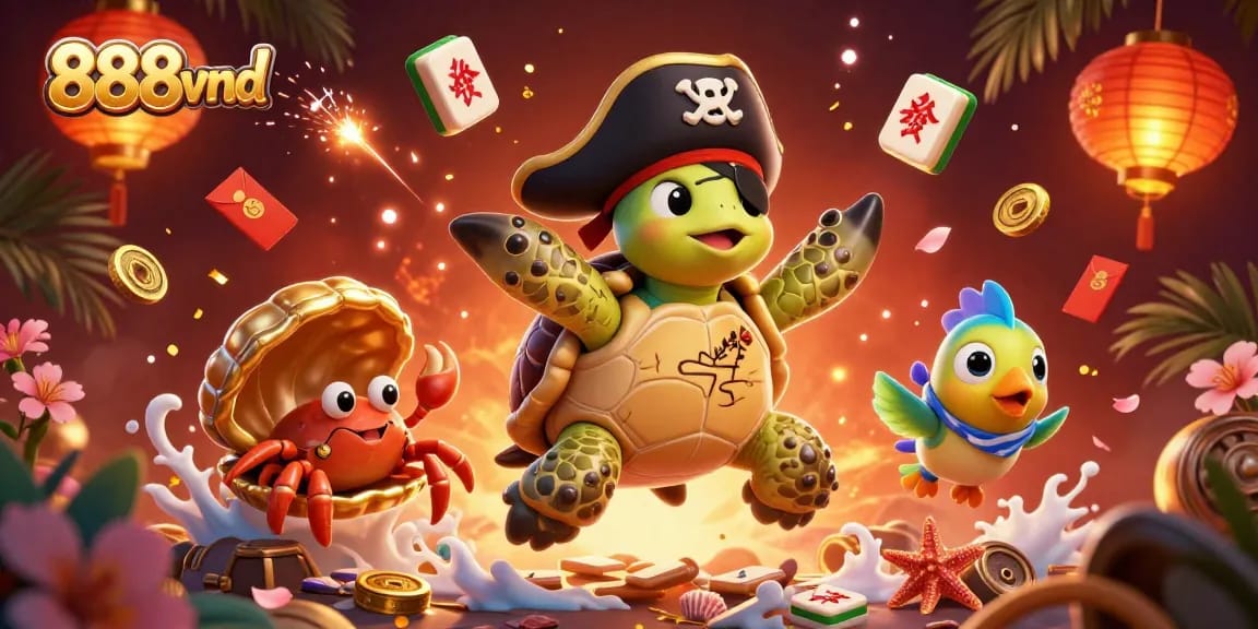 Experience thrilling gaming excitement at 888vnd with vibrant treasure-filled illustrations.
