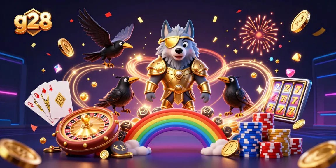 Experience thrilling gameplay at g28 while Odin and his ravens celebrate wins among casino treasures.