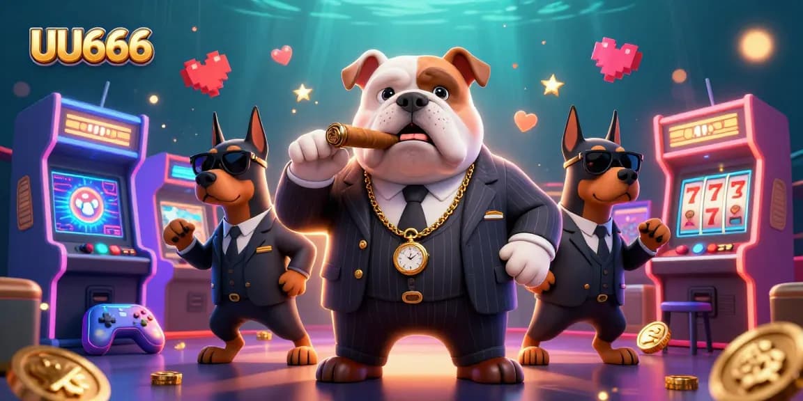Experience exciting slots with UU666's mafia boss and bodyguards in this vibrant casino scene.