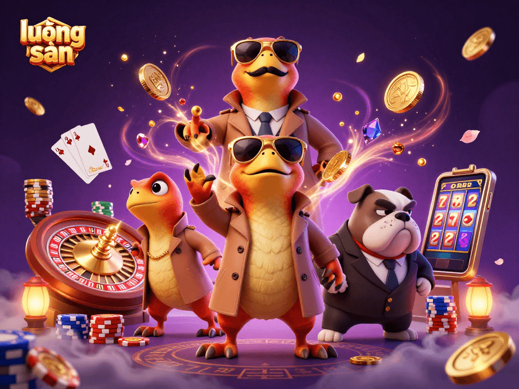 lương sơn raptors entering a casino, enjoying sparkling gems and golden coins during a VIP moment